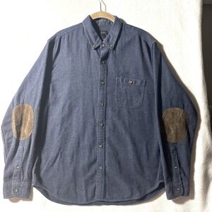 J.CREW Shirt Mens Large L Blue Wool Suede Elbow Patch Preppy Professor Academia‎